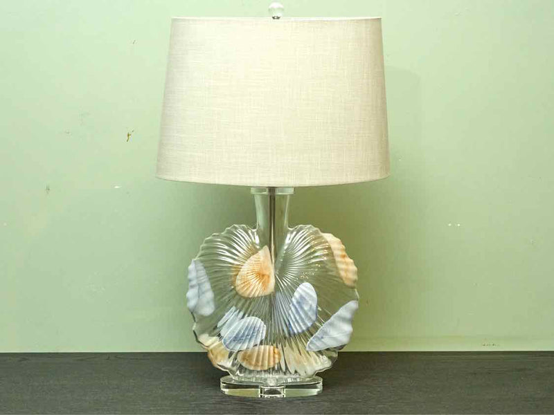 'Fossil'  Glass Table Lamp With Solid Crystal Base & Linen Shade