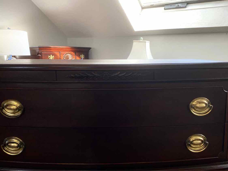 Mahogany Chest on Chest 5 Drawer Dresser with Brass Hepplewhite Handles