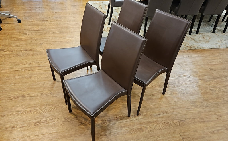 Calligaris Frosted Glass Table w/ Set of 6 Leather Wrapped Chairs