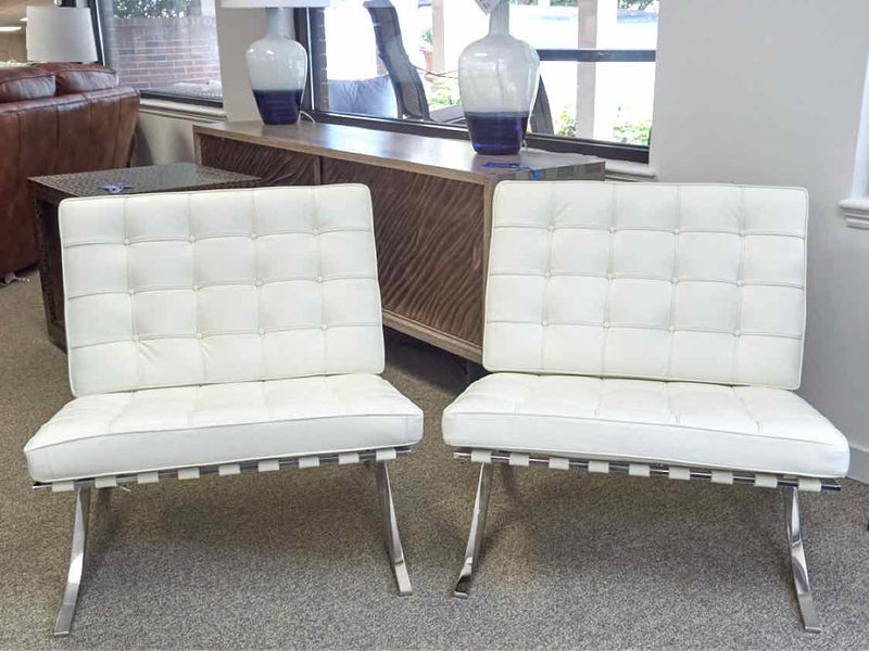 Pair of Pavilion Expedition  White Leather Barcelona Style Chairs