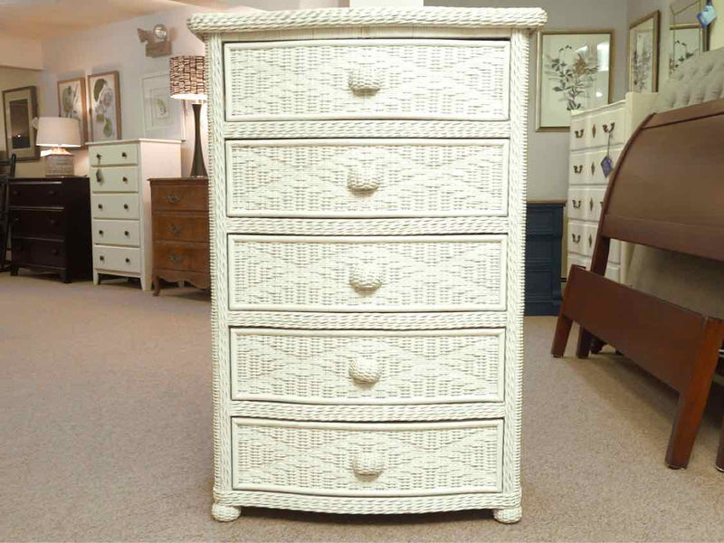 White Wicker  5 Drawer Chest