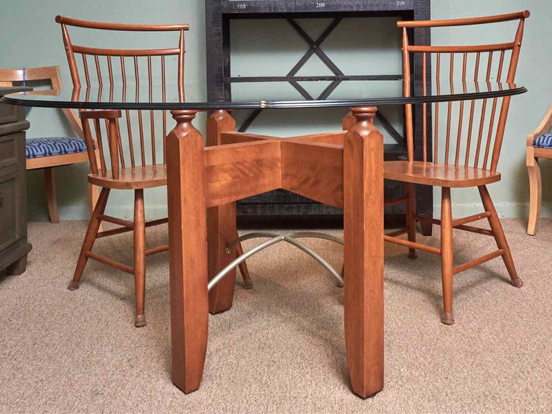 Canadian Maple X Leg Glass Top Table & 2 Arm 2 Side  Chair Set