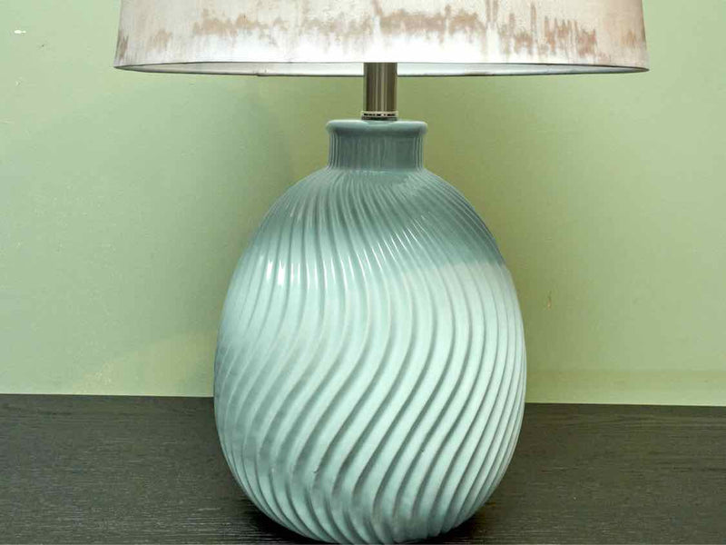 'Causeway' Ridge Light Blue Ceramic &  Painted Printed  Shade Table Lamp