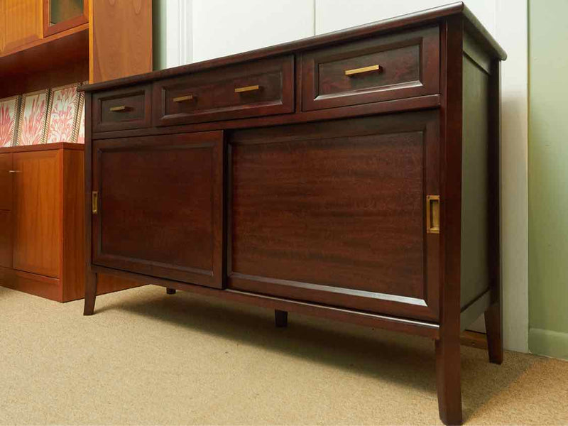 Crate & Barrel 'Cabria' Dark Stained Mangowood 3 Drawer 2 Sliding Door Sideboard