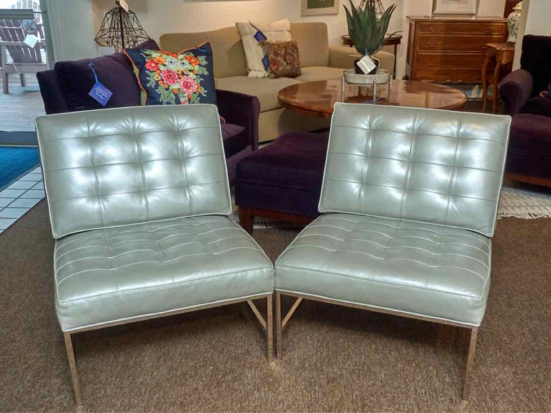 Pair of MG+BW 'Major' Pearlized Gray Leather Chairs