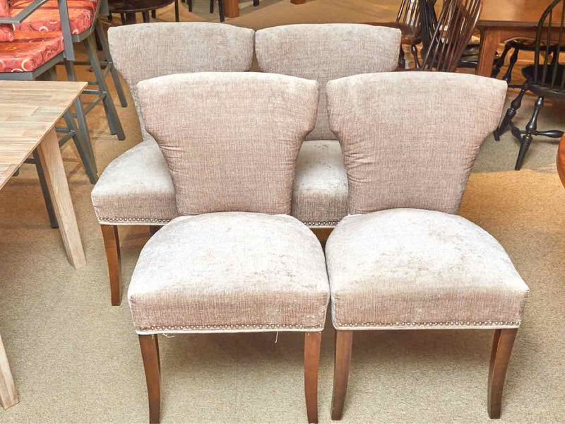 Set Of 4  Transitional Dining Chairs In 'Latte Taupe Upholstery W/ Nailhead Trim