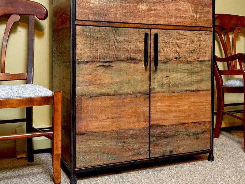 Crate & Barrel Rustic 2 Door 2 Pull Down Door  Bar Cabinet