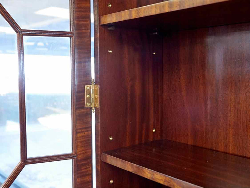 Inlaid Mahogany Carved Secretary Desk with Brass Pulls