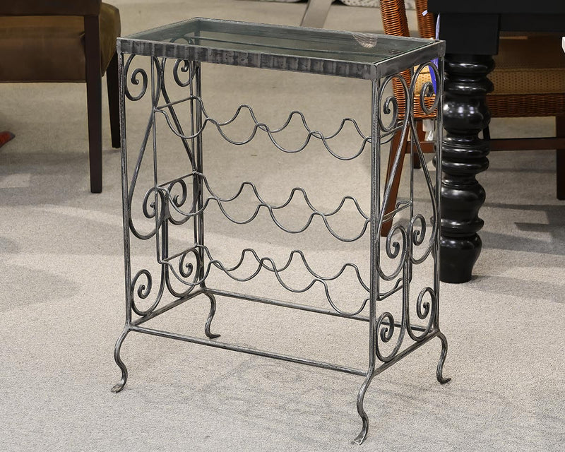 Small Metal Wine Storage Table with Glass Top