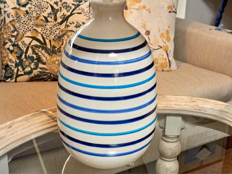 Livia Multi Striped In Blue& White Gloss Includes White Shade Table Lamp