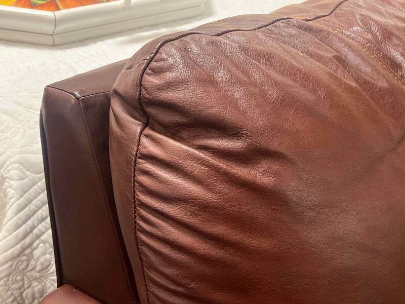 Ethan Allen 3-Seat Brown Leather Sofa