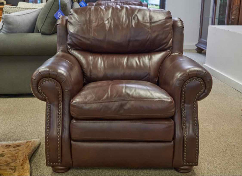 Matching Roll Arm Chair & Ottoman in Espresso Leather