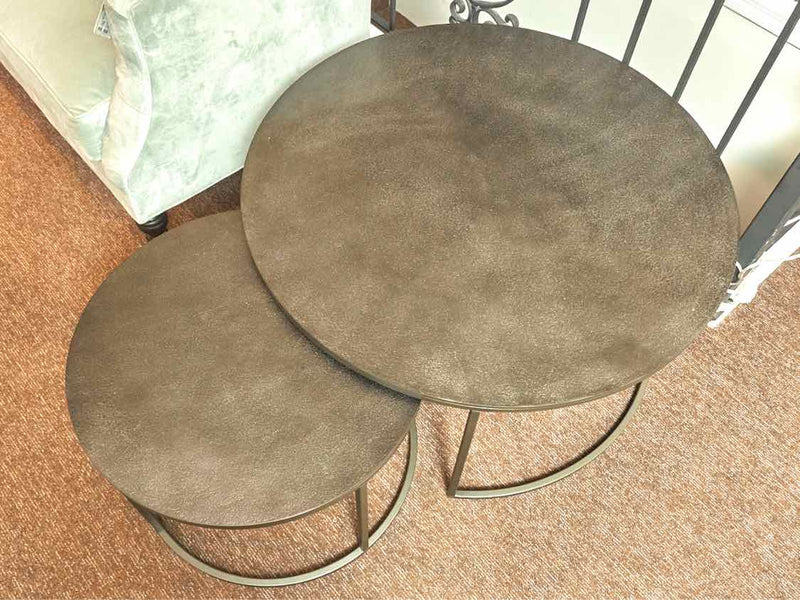 Pair Of Crate & Barrel 'Duke' Round  Bronze  Nesting Cocktail Tables