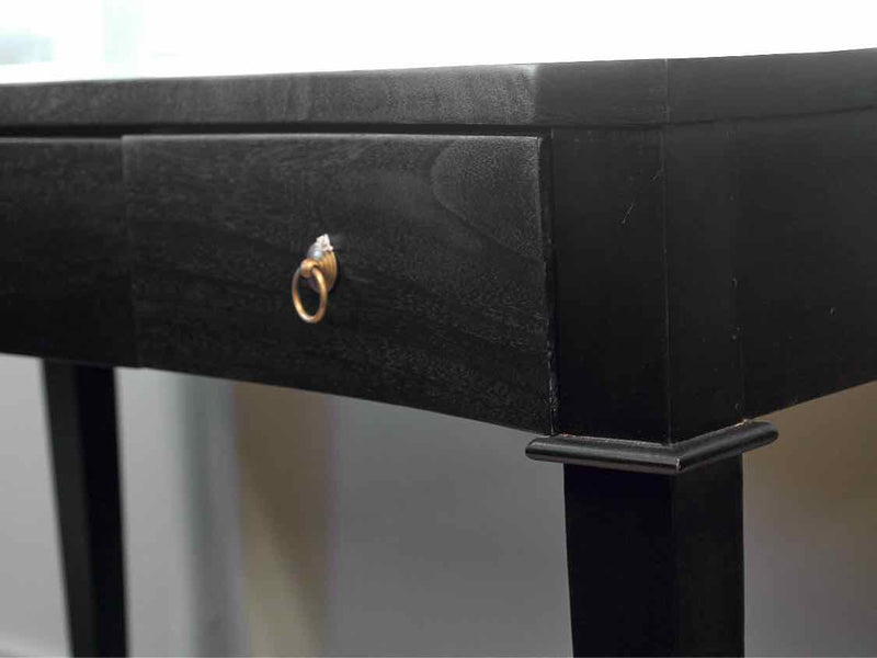 Three Drawer Writing Desk in Black with Brass Ring Pulls