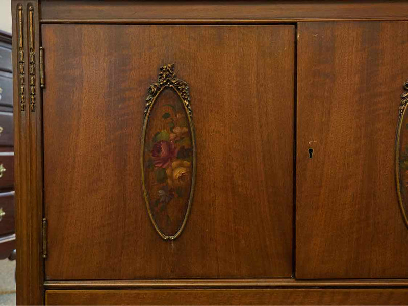 Solid Mahogany Seven Drawer Chest With Hand Painted Doors