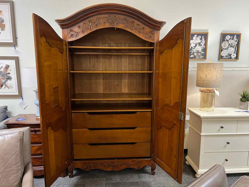 Carved Cherry Armoire w/ Floral Motif