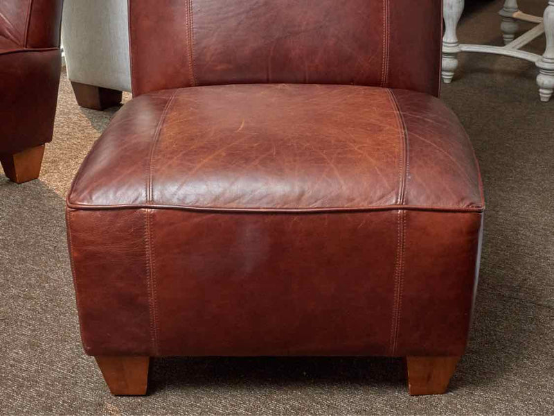 Pair Of Coco Brown Leather Armless Chairs