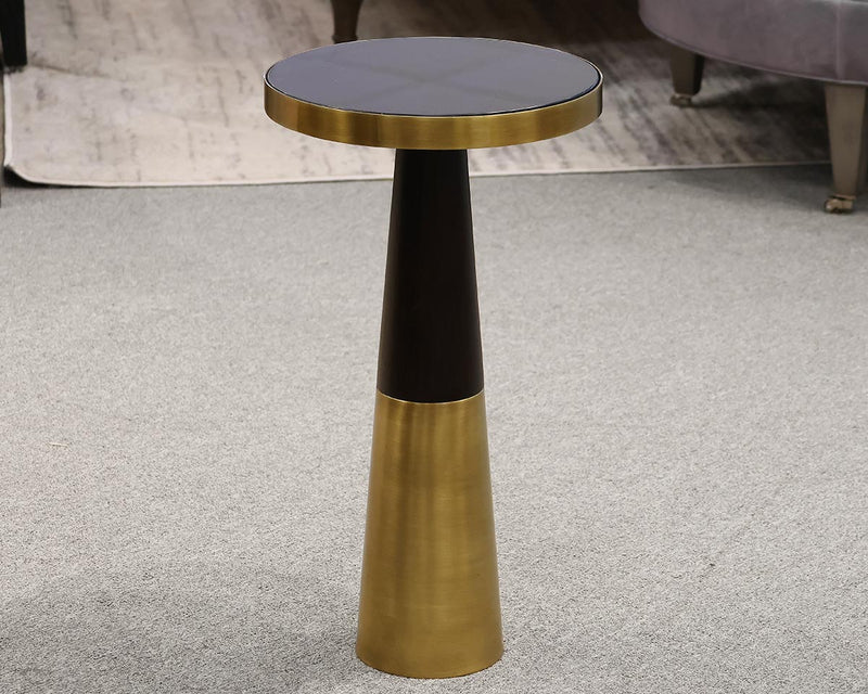 Black Stone Top Martini Accent Table with Brass Base