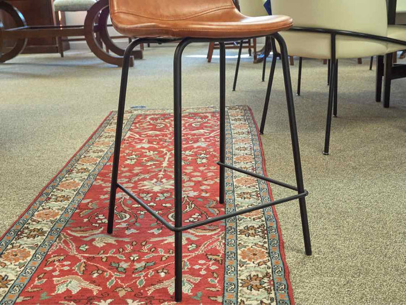 Pair of Bonded Saddle Color Leather Counter Stools with Metal Legs