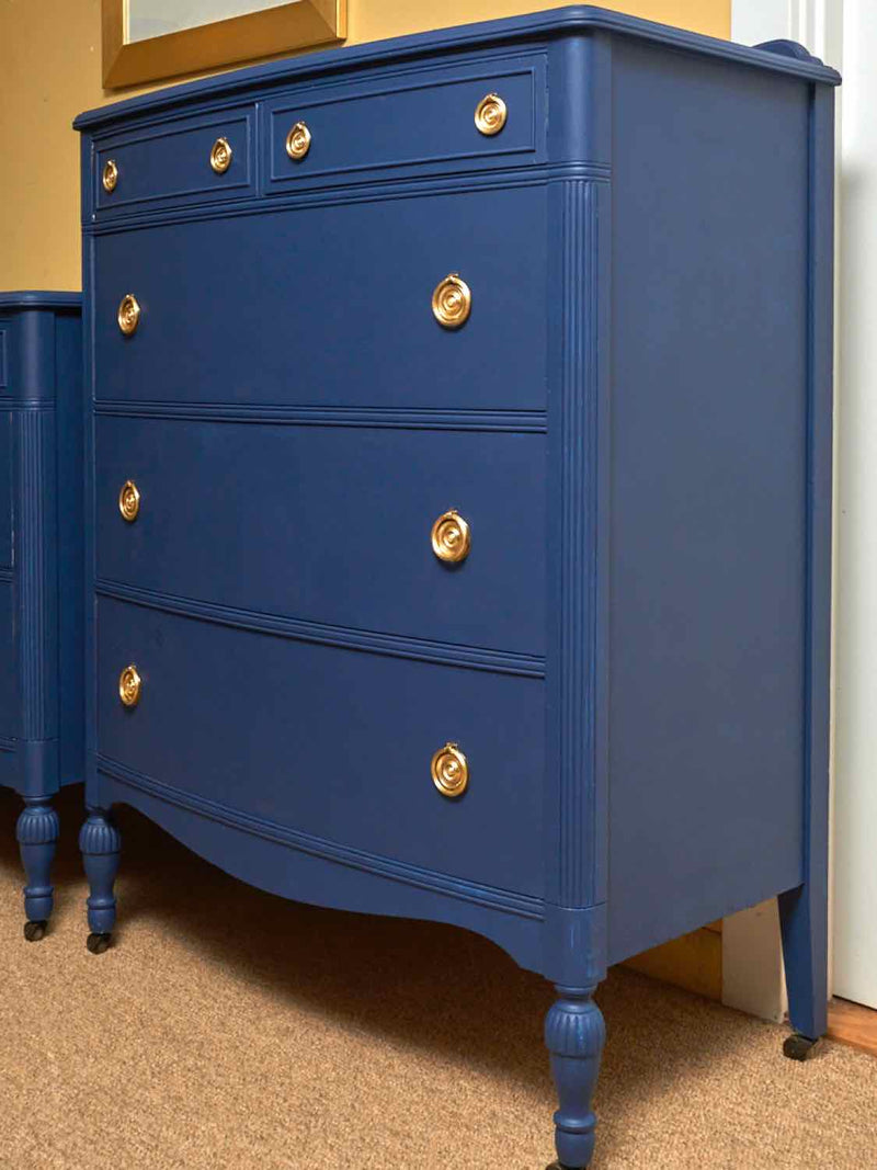 'Delphinium Blue' Finish 5 Drawer Chest with Brass Pulls & Casters