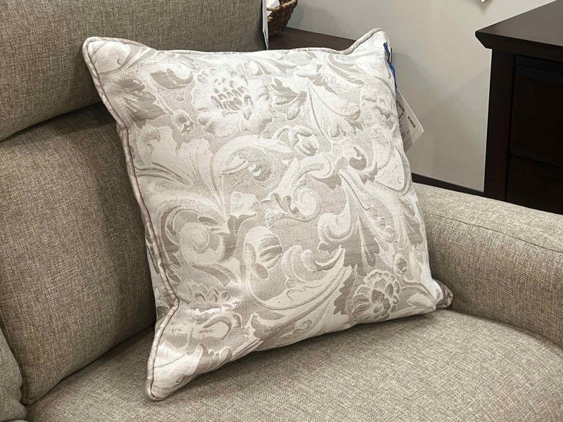 Grey and White Scrolled Floral Pillow