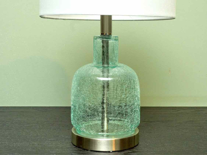 Green Cracklel Glass &  Metal With Linen Shade Table Lamp