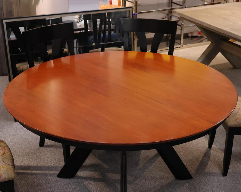 Saloom Round Dining Table in Cherry with Black Birdcage Base & Set of 6 Chairs