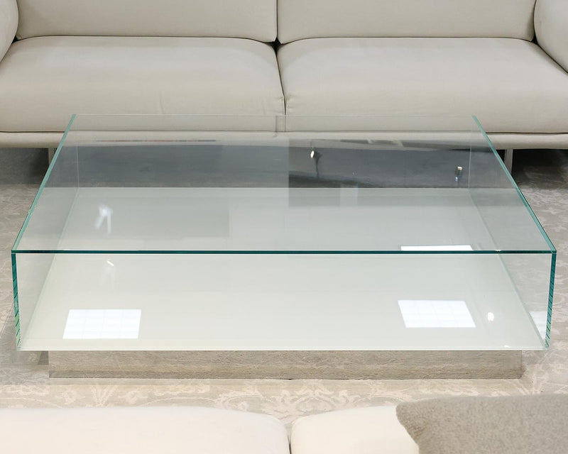 Miss Cocktail Table in Extra Light Tempered Glass and White Lacquered Glass