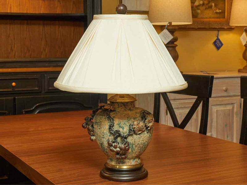 WildWood Inc.Tuscany Inspired Concrete Grape Accents Ivory Silk Shade Lamp