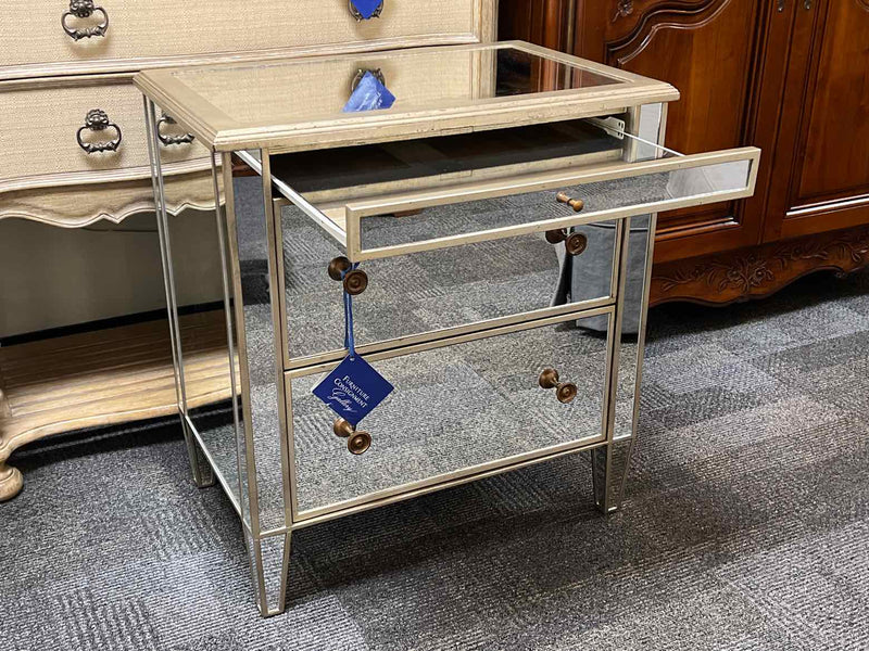 Mirrored Nightstand w/ Antiqued Gold & Bronze