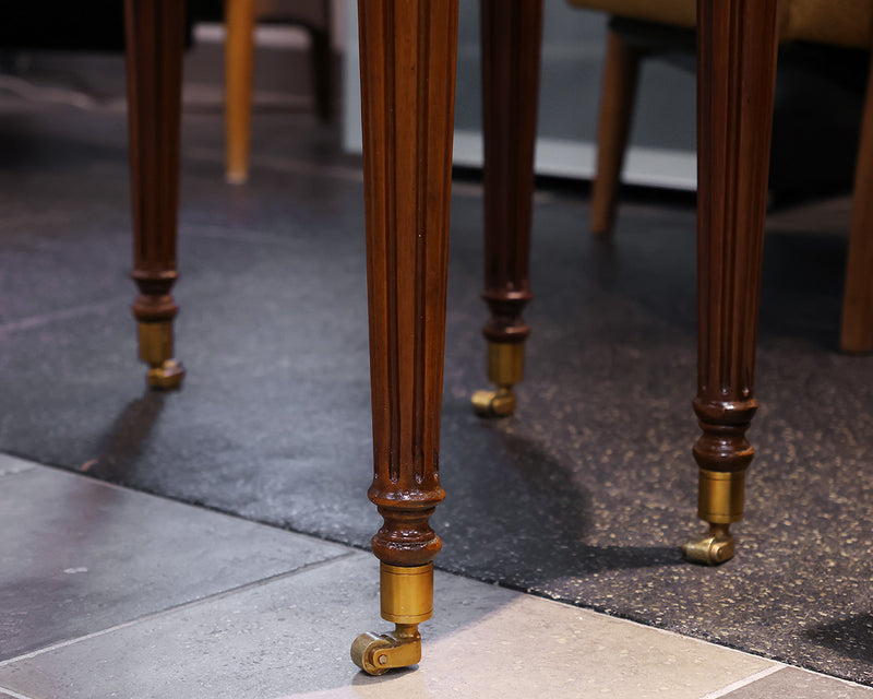 Maitlin Smith Round Mahogany Table w/faux Finish Book Drawers. Leather Top.