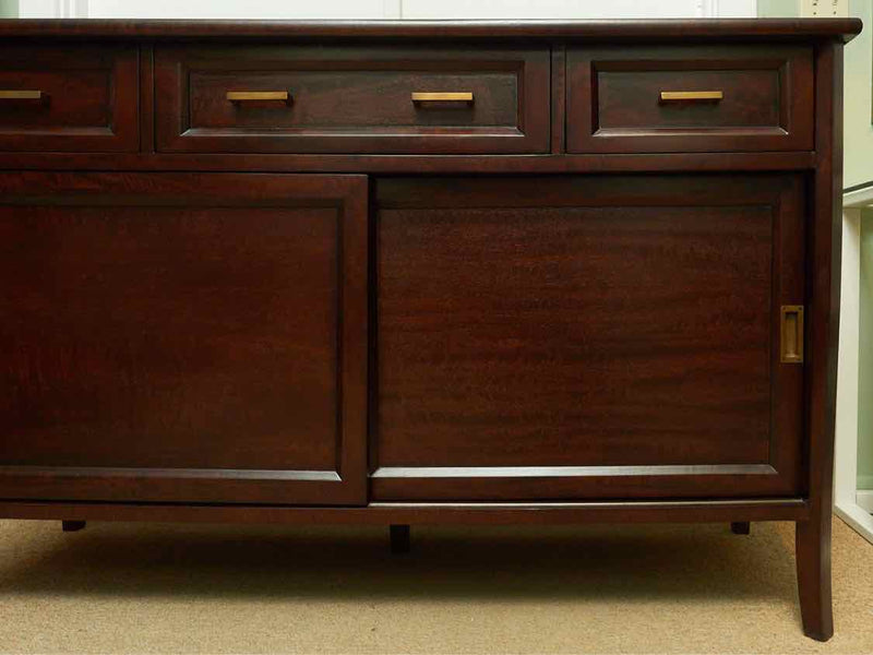 Crate & Barrel 'Cabria' Dark Stained Mangowood 3 Drawer 2 Sliding Door Sideboard