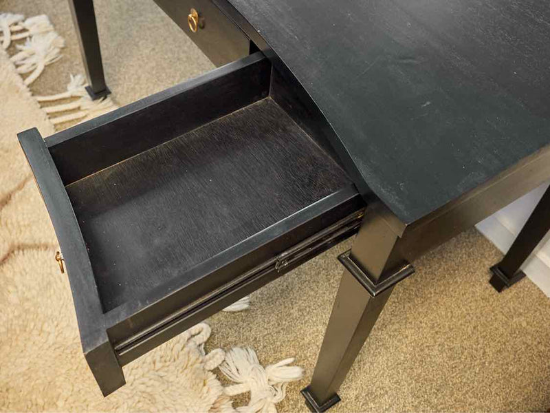 Three Drawer Writing Desk in Black with Brass Ring Pulls