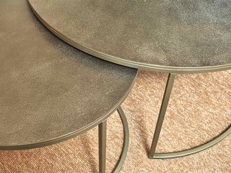 Pair Of Crate & Barrel 'Duke' Round  Bronze  Nesting Cocktail Tables