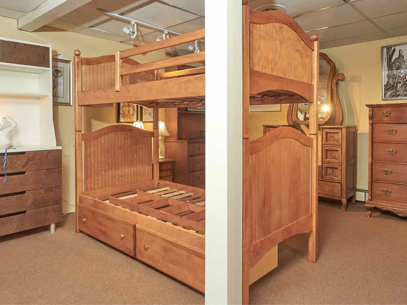 Oak Design Maple  Twin  Bunkbed With 2 Storage Drawers & Ladder