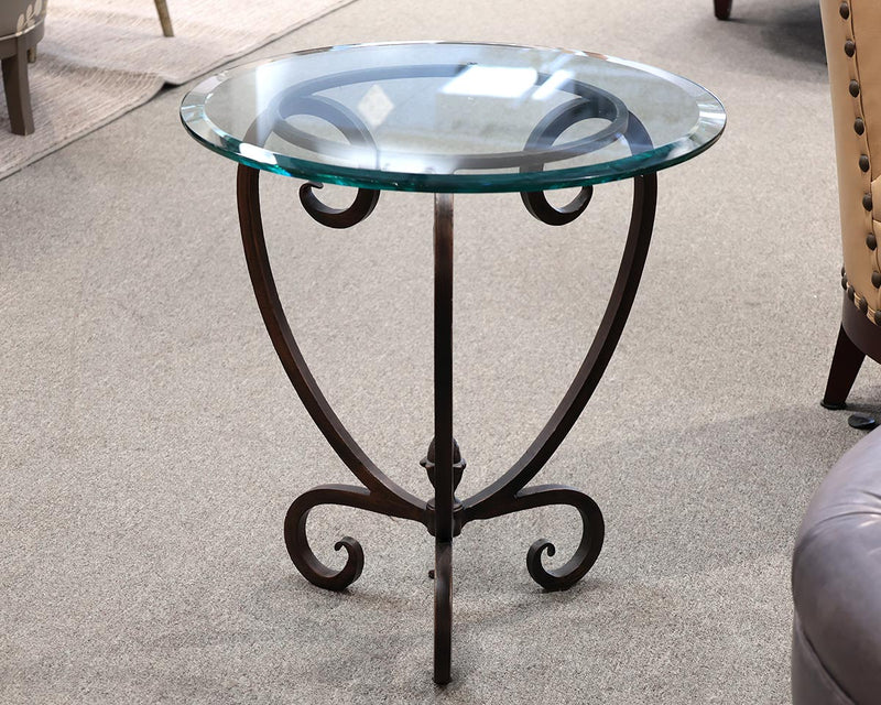 Round Glass Top Side Tablewith Bronze Finish Frame