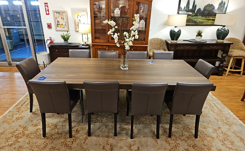 Contemporary Dark Oak Dining Table on Tempured Glass Base