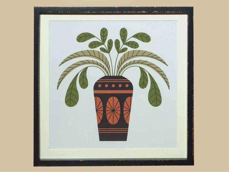 Distressed Black Framed Foliage In Vase Print Under Glass