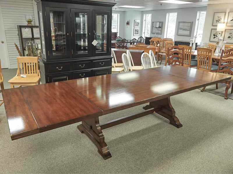 West Brothers Furniture Cherry Dining Table & Set of Six Upholstered Chairs