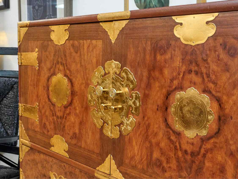 Burlwood Asian "Wedding Chest' 2 Doors 6 Drawer With  Brass Accents Chests