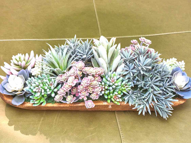 Wooden Dough Bowl Faux Succulent Assortment