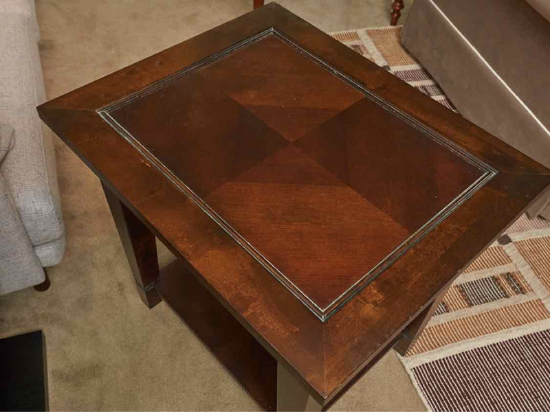 Dark Stained Side Table With Shelf