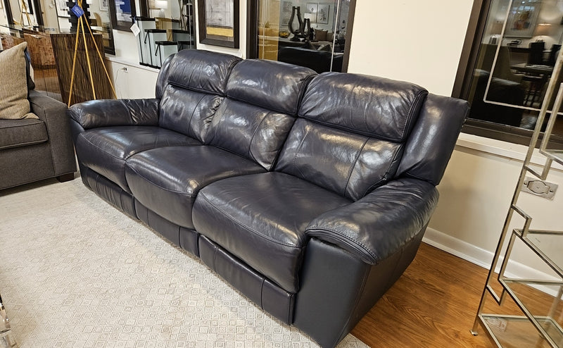 3-Seat Double Reclining Navy Leather Sofa