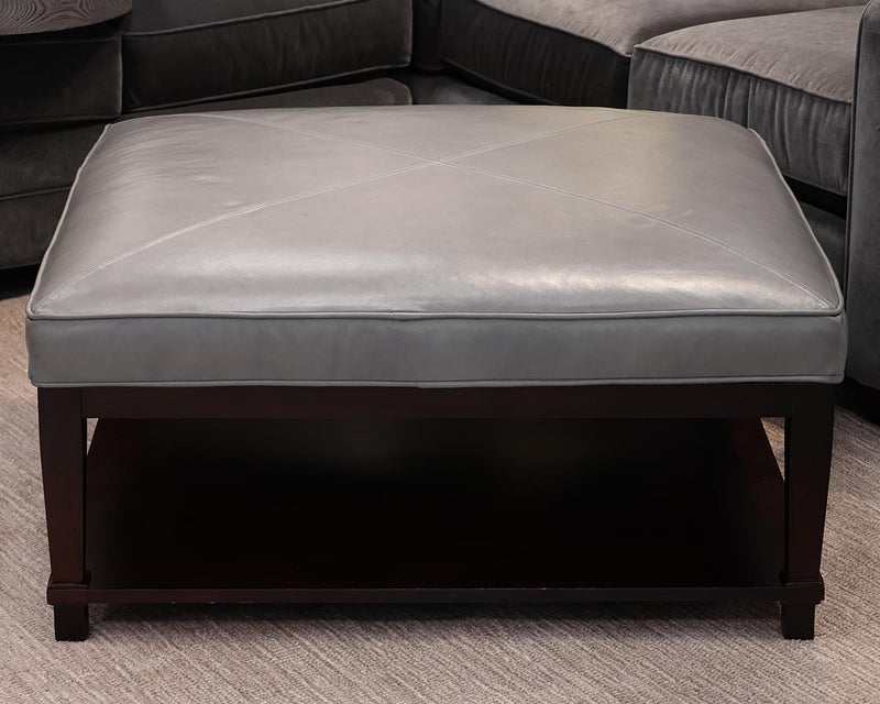 Bassett Oversize Cocktail Ottoman in Grey Leather on Espresso Frame