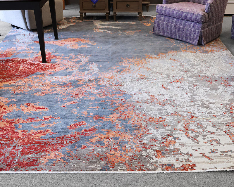 Contemporary Rust  Ivory & Grey Wool Area Rug