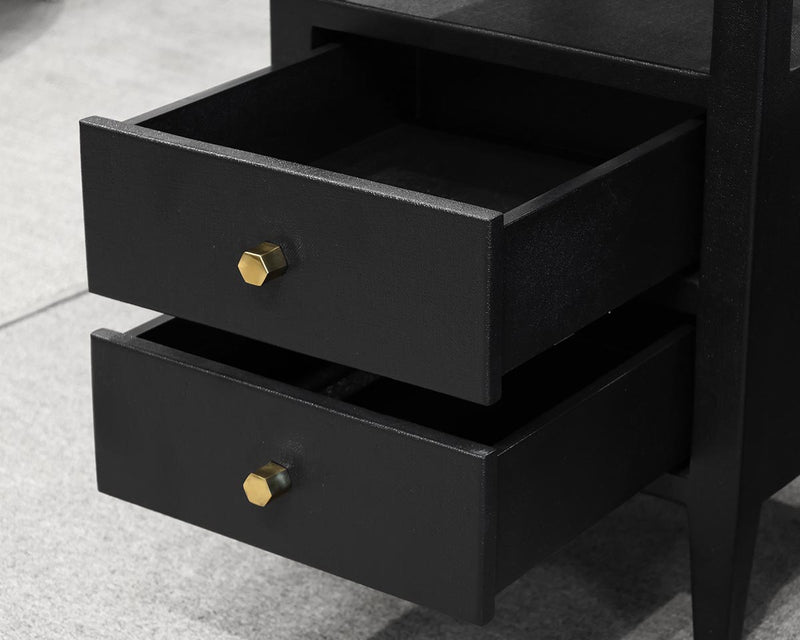 Pair Of Made Goods ' Jarin' Black Wrapped Linen 2 Drawer  Nightstands