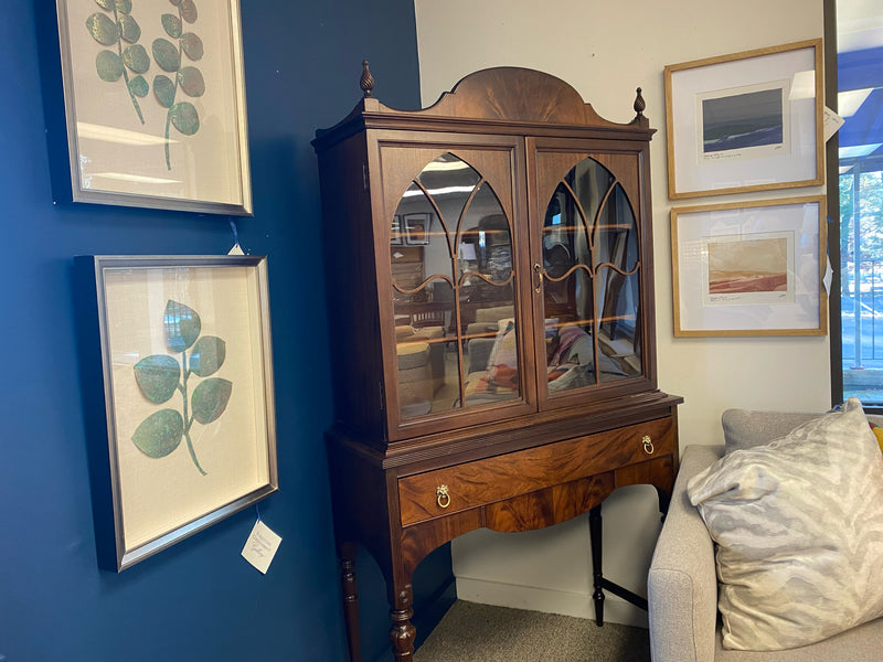 Limbert Burled Walnut Glass Door Display Cabinet