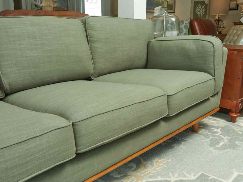 'Timber' Sea Turf Green 3 Cushion Upholstered  Sofa with Maple Wood Trim