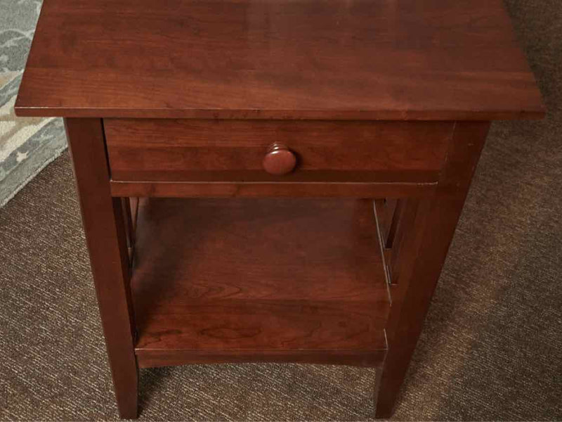 Ethan Allen Dark Stained Cherry Mission Style 1 Drawer / Shelf  Side Table