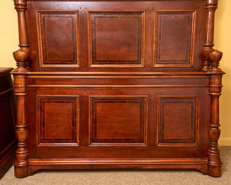 Victorian Style Cherry Finish 3 Panel With Posts Accents Queen Bed